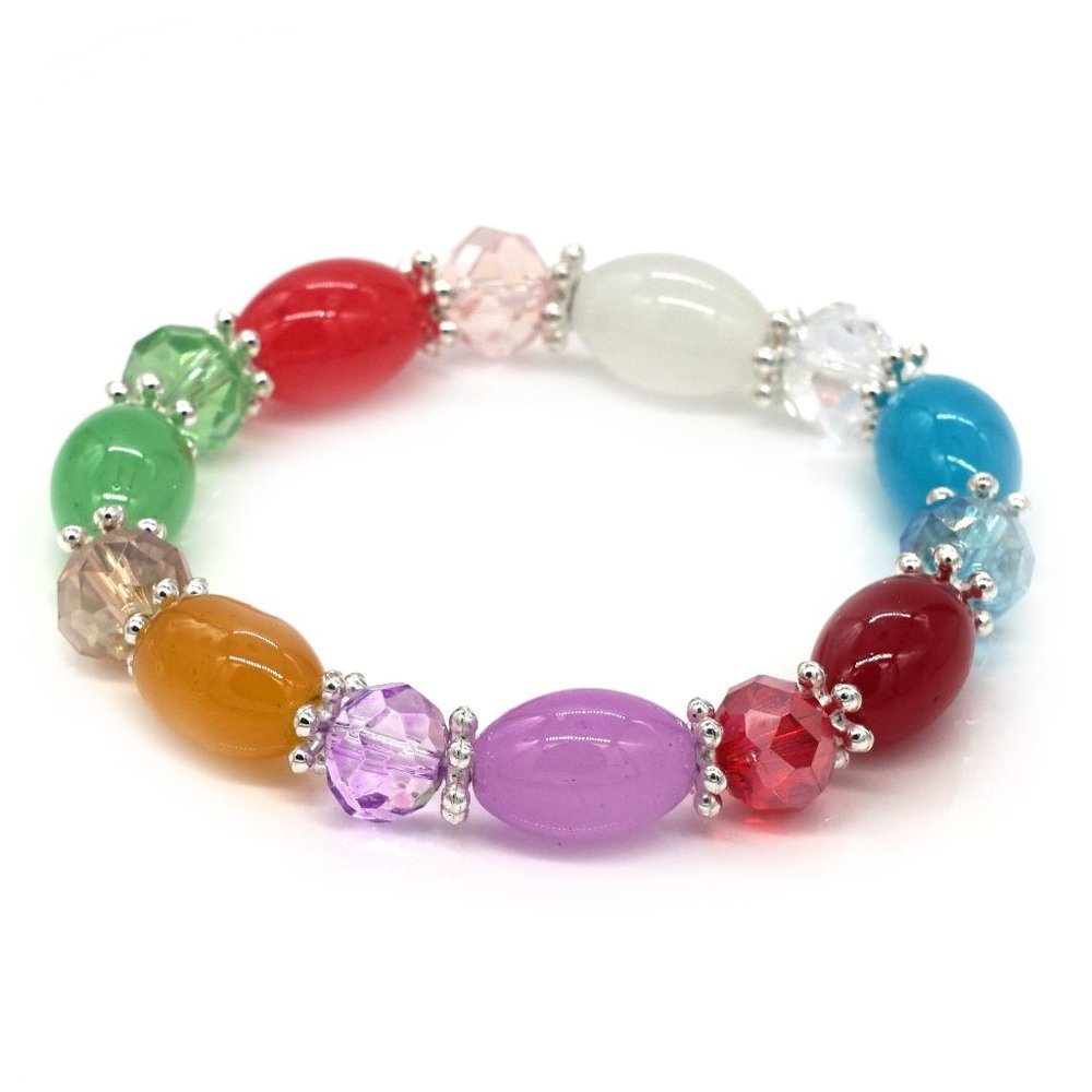 Bracelet with Jelly Bean beads and silver spacers. OS.